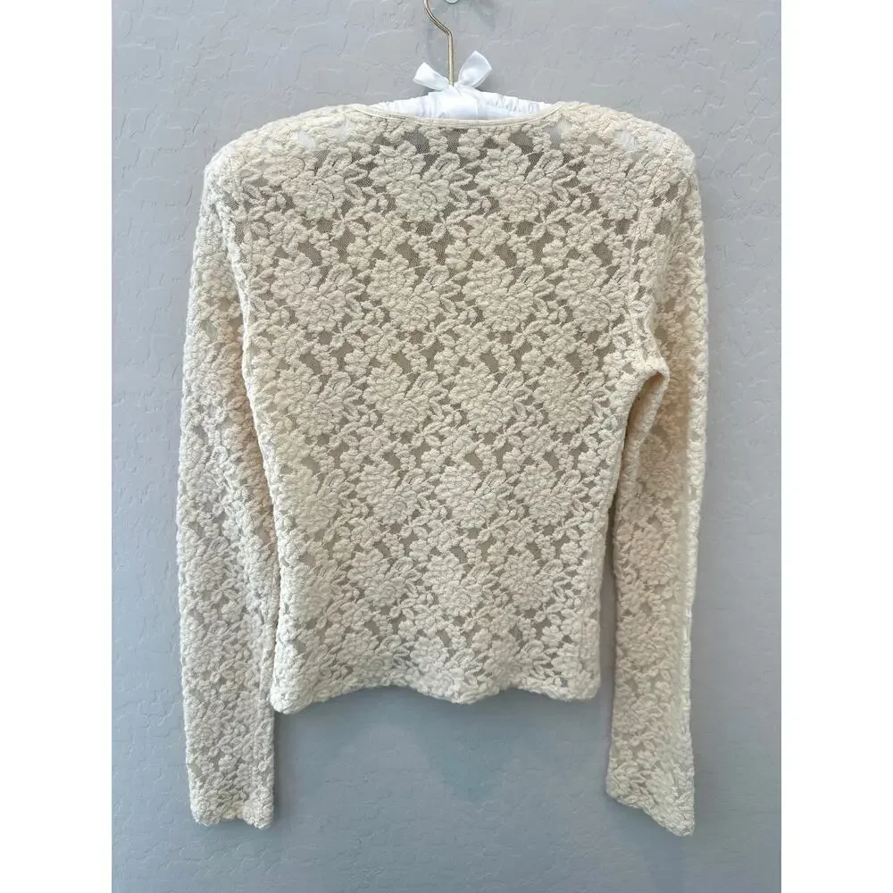 ANTHROPOLOGIE Cooperative Floral Lace Wool Blend Cream Layering Sheer Top Large
